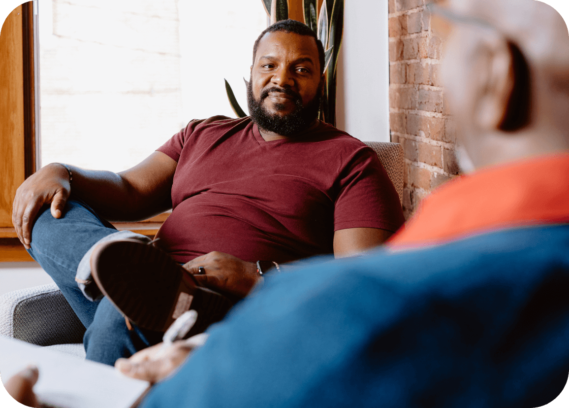 collage of black man in therapy