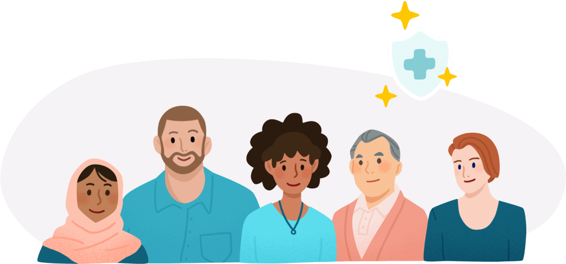 illustration of a diverse group of 5 people