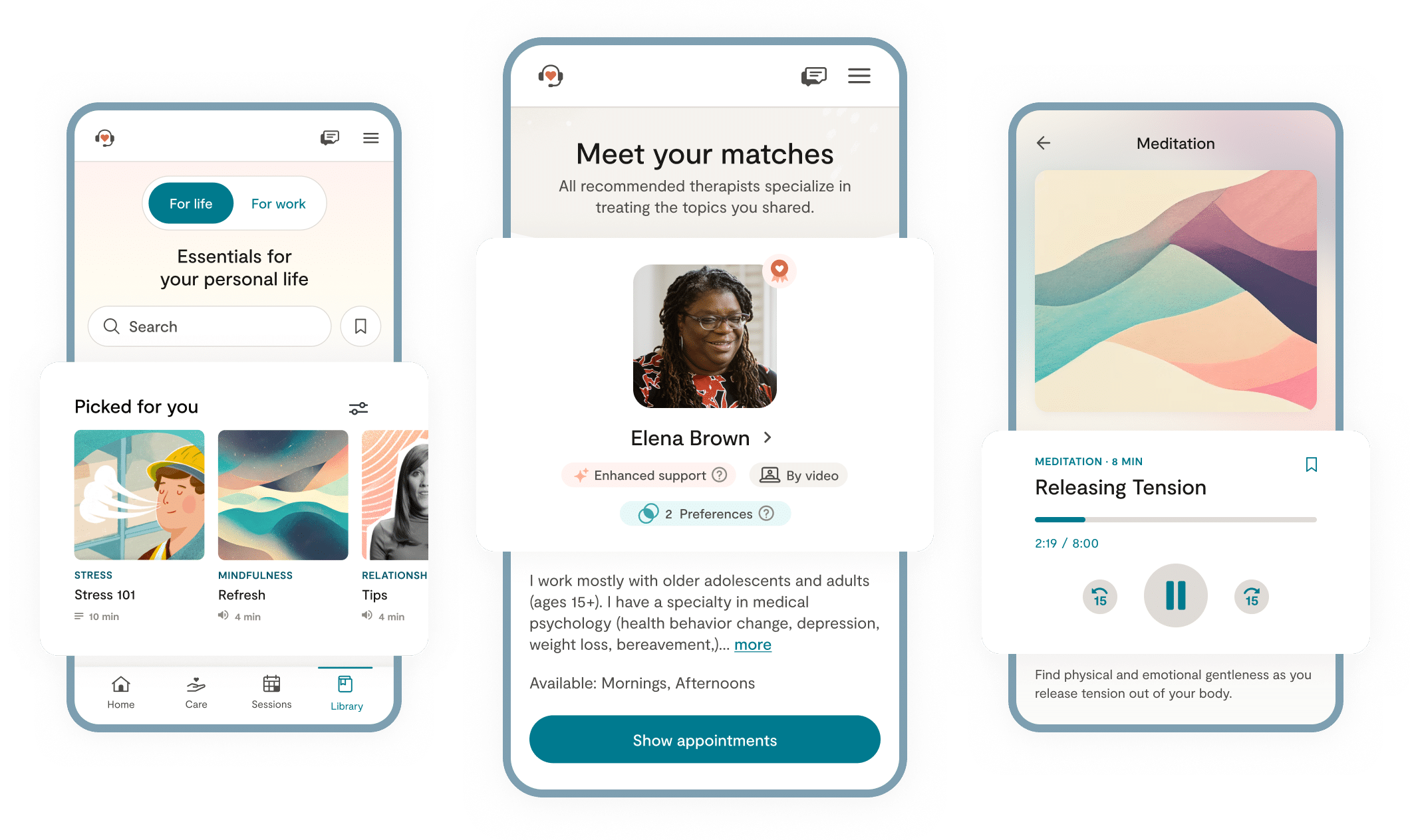 Three screenshots from the Lyra app